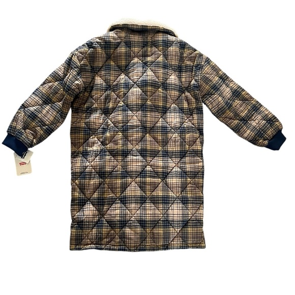 Levi’s Women’s Quilted Cocoon Coat Plaid Sherpa Jacket CD - Picture 9 of 15